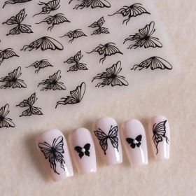 Embossed Black-and-white Butterfly Rose Nail Stickers (Option: Color06702)