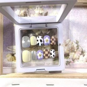 Handmade Nail Enhancement Cute Plaid Patch (Option: Ultra short square circle-L)